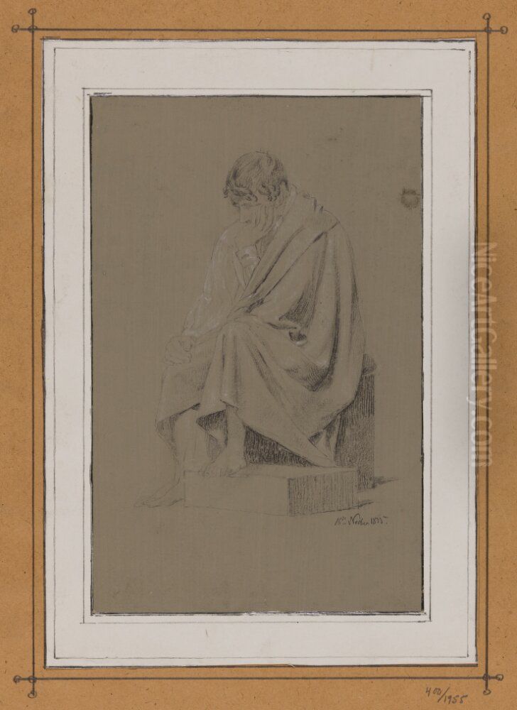 Skulpturskiss, man draperad i mantel Oil Painting by Christian Hansen