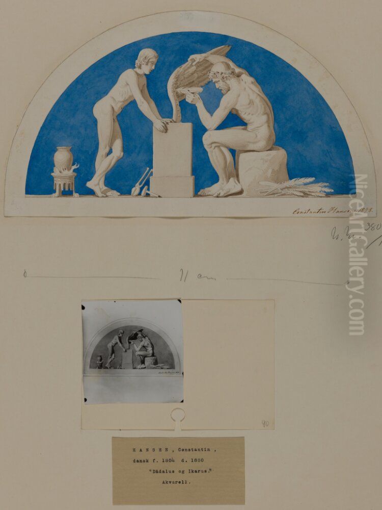 Daidalos och Ikaros, skiss till vaggmalning Oil Painting by Constantin Hansen
