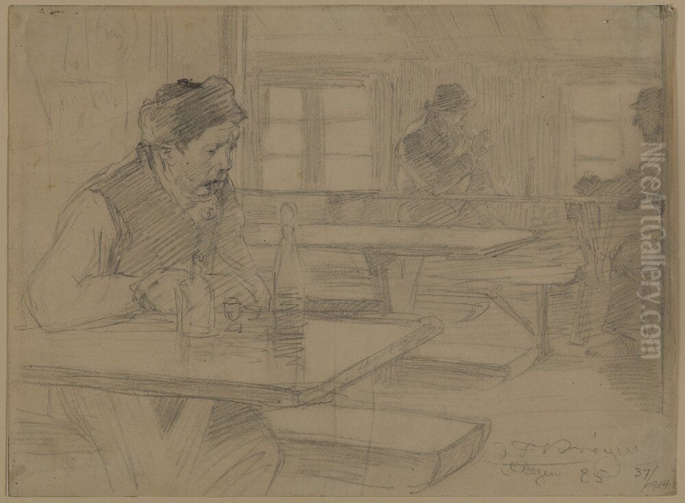 Interior av krogen pa Skagen Oil Painting by Peder Severin Kroyer