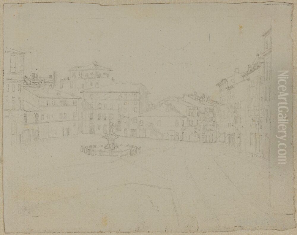 Stadsbild, Italien. Piazza Barberini, Rom Oil Painting by Jorgen Roed