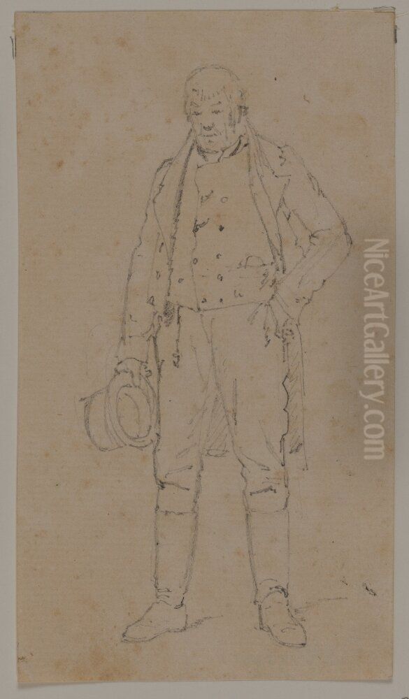 Staende man med hog hatt, figurstudie Oil Painting by Jorgen Roed