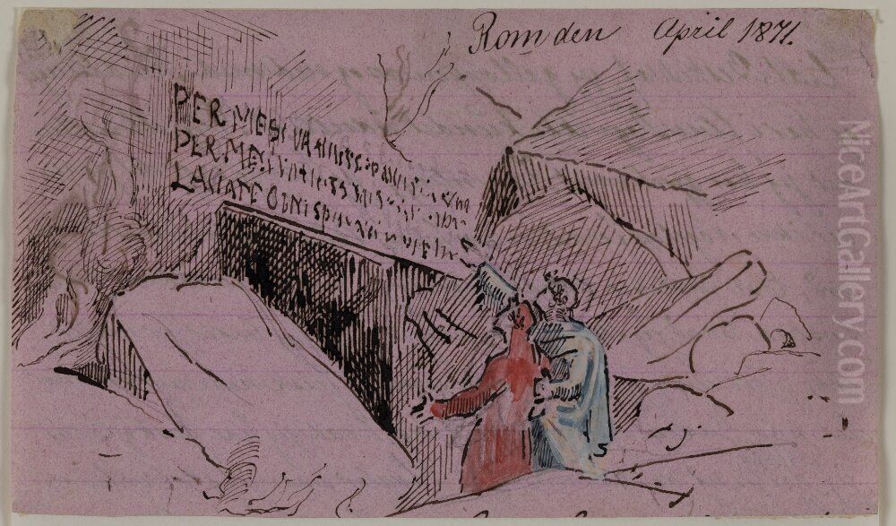 Dante och Vergilius vid ingangen till underjorden Oil Painting by Holger Roed