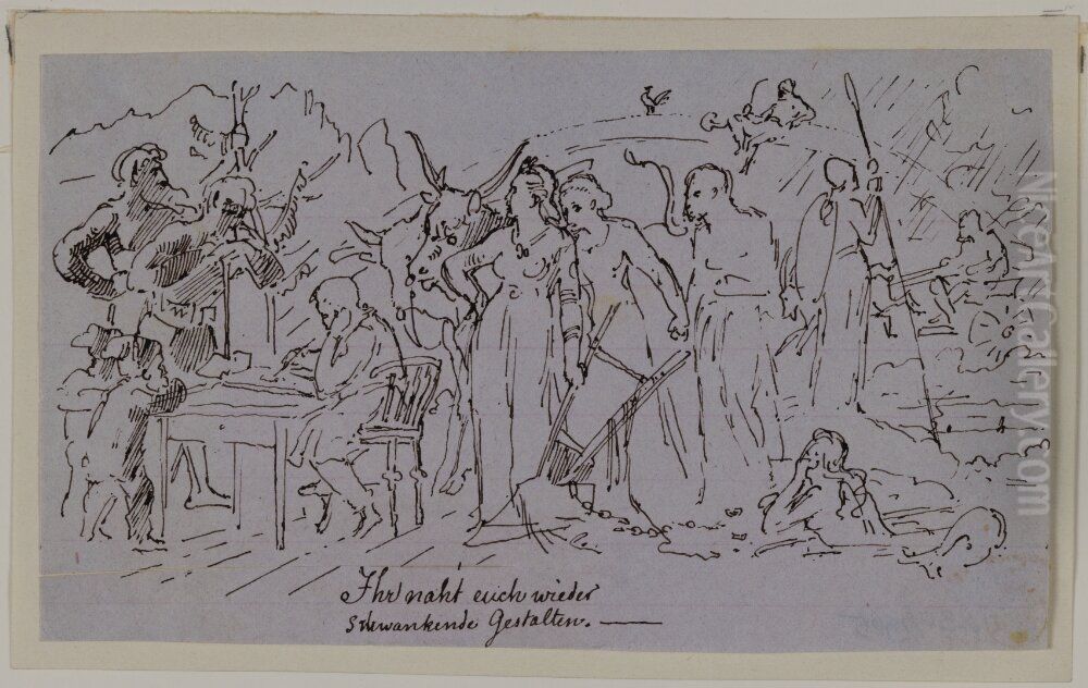 Sittande man, omgiven av mytiska figurer Oil Painting by Holger Roed