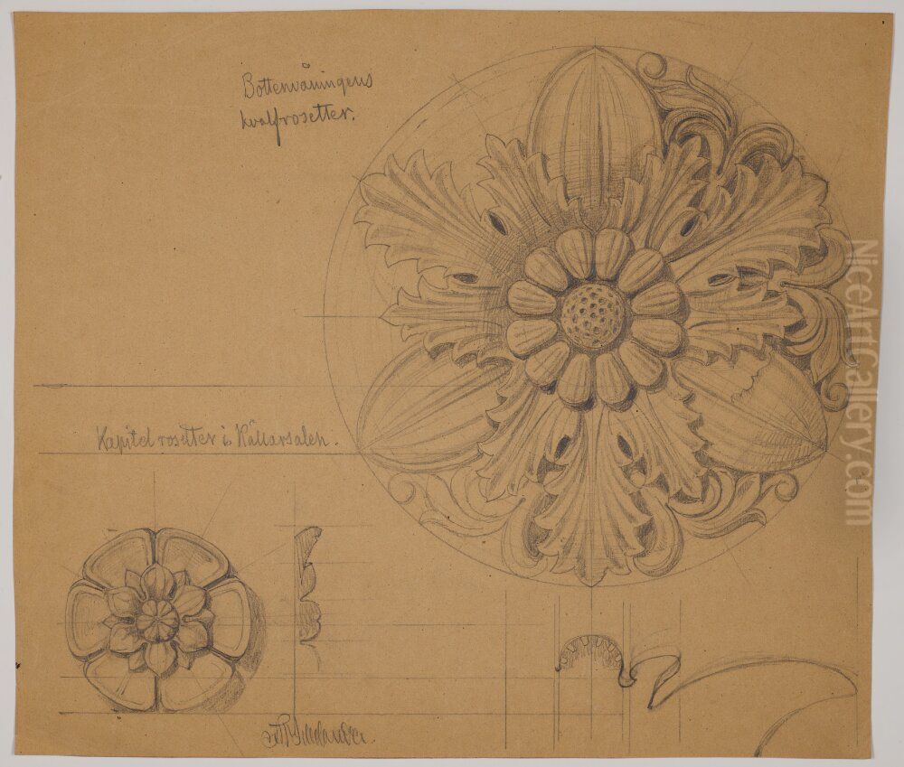 Nationalmuseum. Studier till rosetter for valv och kapital, bottenvaningen Oil Painting by Fredrik Wilhelm Scholander