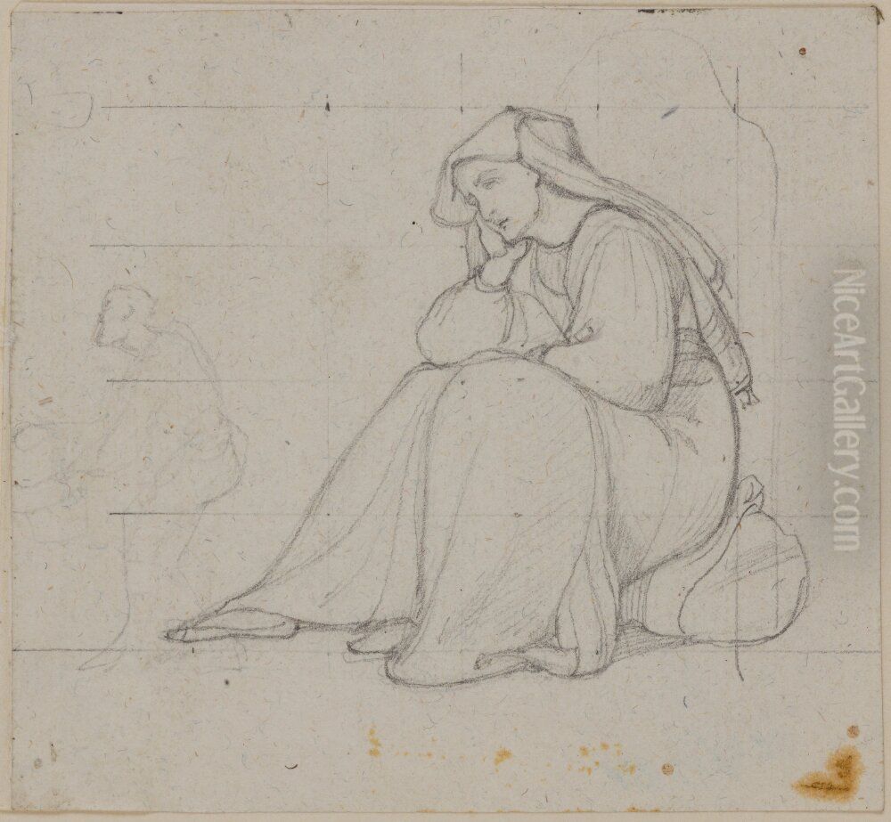 Gammal kvinna sittande pa sitt knyte Oil Painting by Albert Kuchler