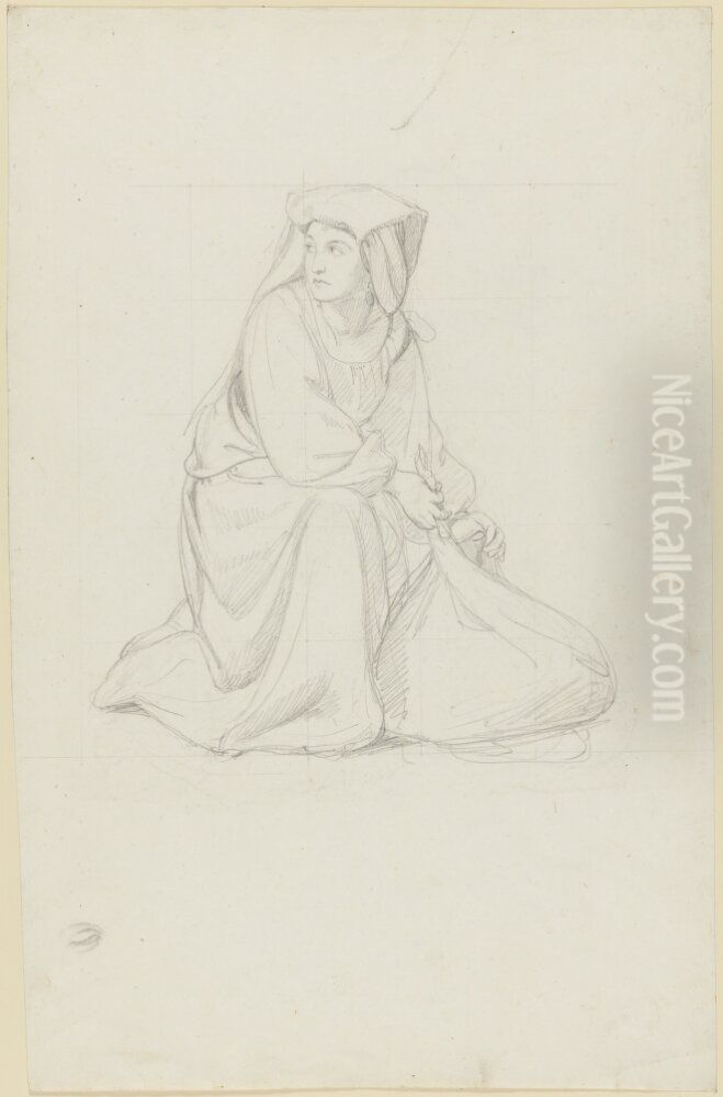 The Life of the People at Piazza Barberini, Study Oil Painting by Albert Kuchler