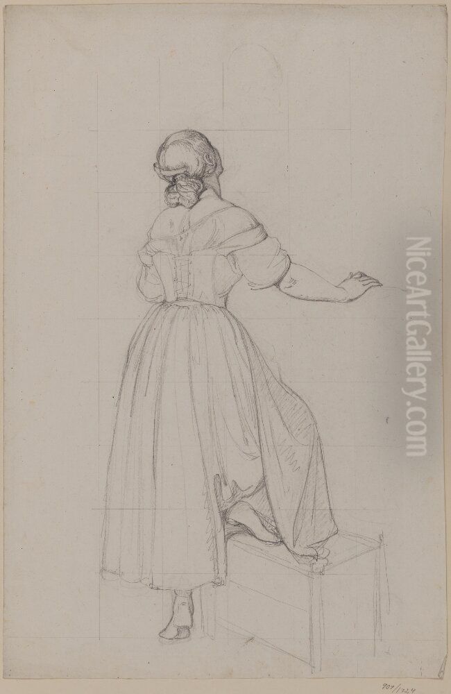 Folkliv pa Piazza Barberini, studie Oil Painting by Albert Kuchler