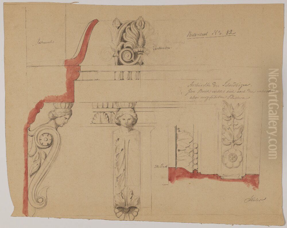 Nationalmuseum. Studier for skulputural utsmyckn., sal 82, ovre vaningen Oil Painting by Friedrich August Stuler
