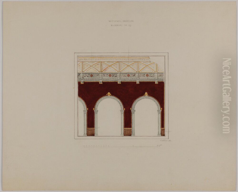Nationalmuseum. Vaggsektion och del av tak. sal 82, ovre vaningar Oil Painting by Friedrich August Stuler