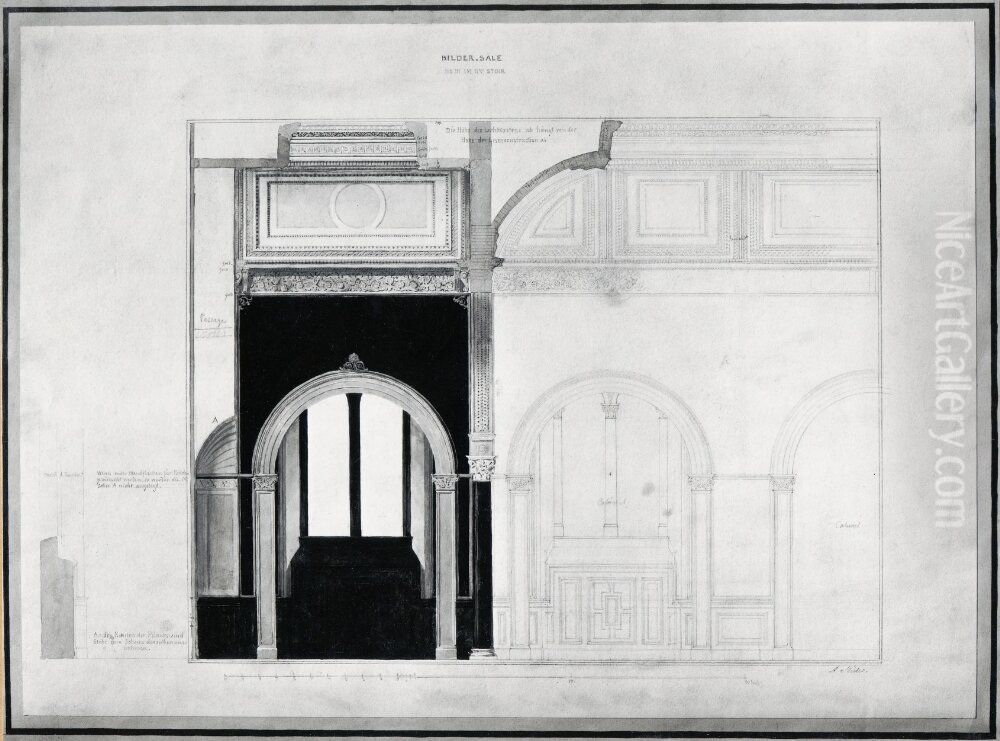 Nationalmuseum. Vaggsektion och fonsterprofil. sal 78, ovre vaningen Oil Painting by Friedrich August Stuler