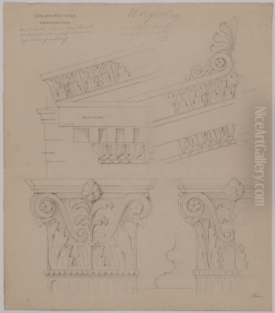 Nationalmuseum. Detaljforslag for fonsteromfattningar, mellanvaningen Oil Painting by Friedrich August Stuler