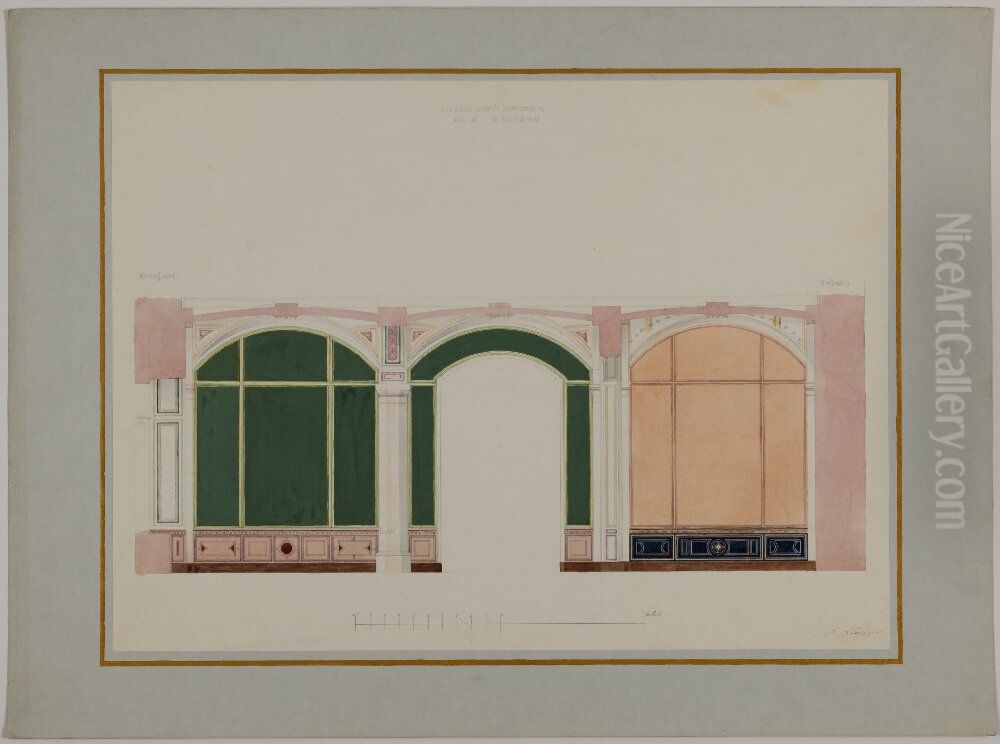 Longitudinal section, Room I, Entrance floor (reproduction) Oil Painting by Friedrich August Stuler