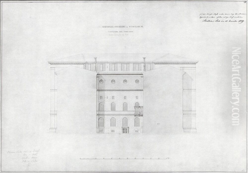 Nationalmuseum. Fasaden at norr Oil Painting by Friedrich August Stuler