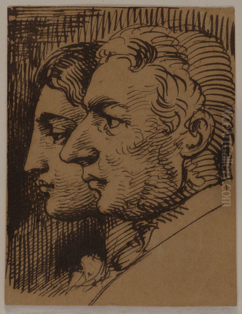 Double portrait of man and woman in profile Oil Painting by Wilhelm Marstrand