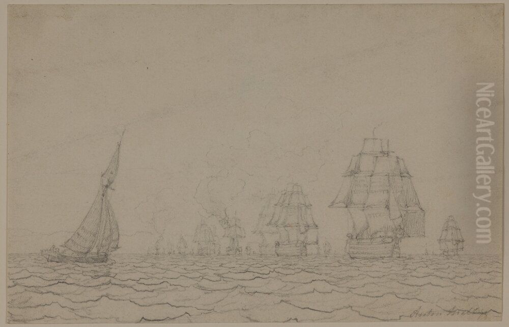 Marint landskap med segelfartyg Oil Painting by Anton Melbye