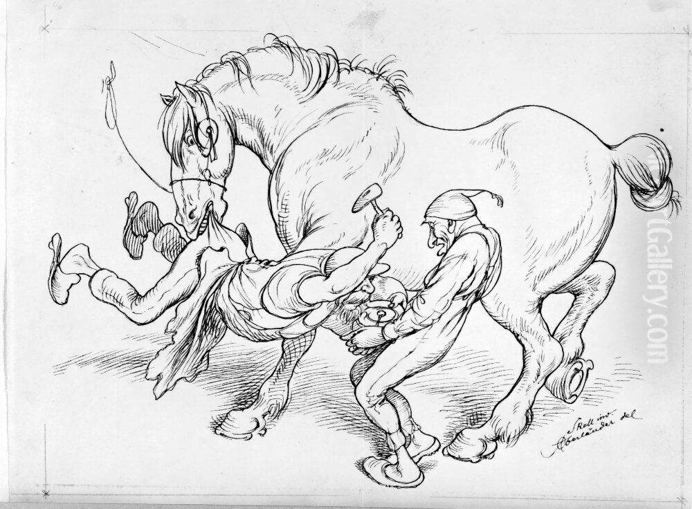 Hast och hovslagare Oil Painting by Adolf Oberlander