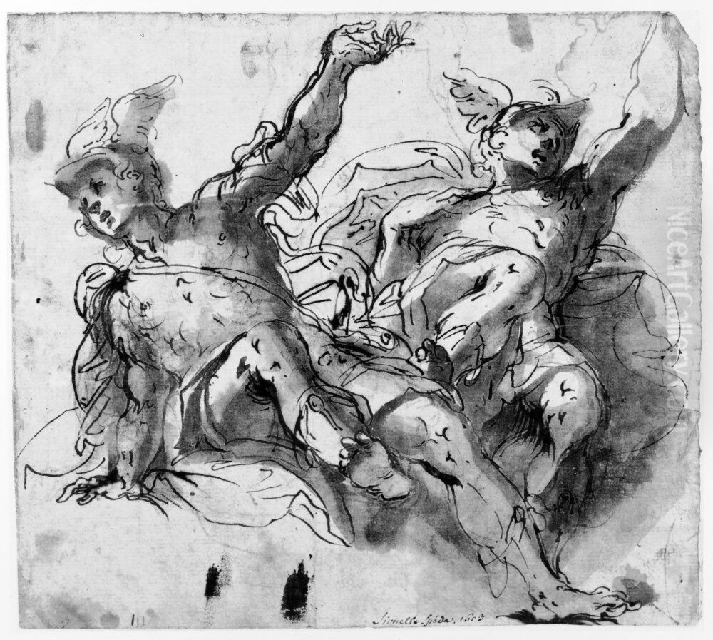 Two studies of Mercury Oil Painting by Leonello Spada