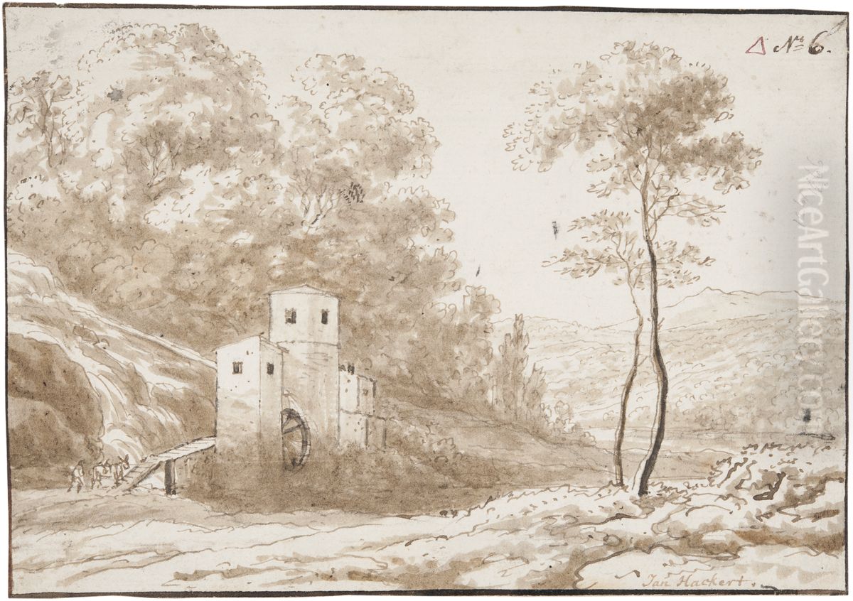 Landskap med en vattenkvarn Oil Painting by Jan Hackaert