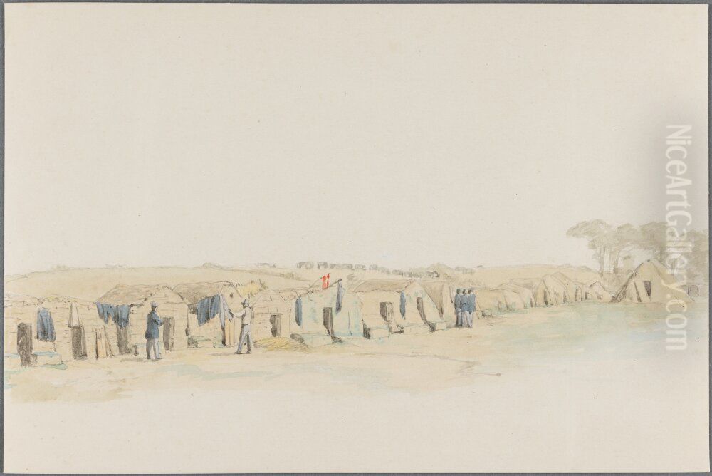 Airing of the Blankets, View from the Military Camp at Danevirke Oil Painting by Jorgen Valentin Sonne