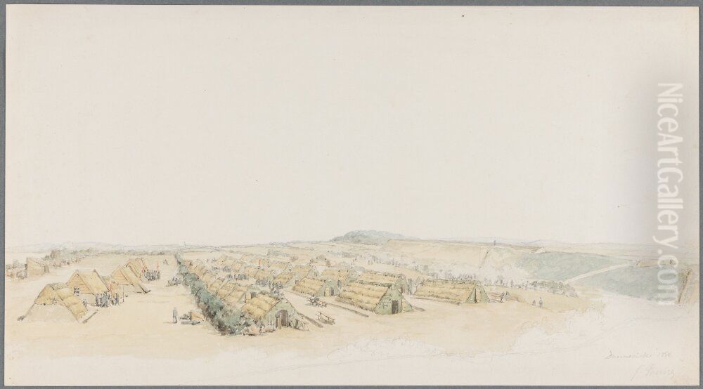 Military Camp at Danevirke, Schleswig-Holstein Oil Painting by Jorgen Valentin Sonne