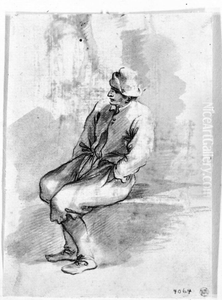 A seated man facing left with his left hand in his pocket Oil Painting by Salvator Rosa