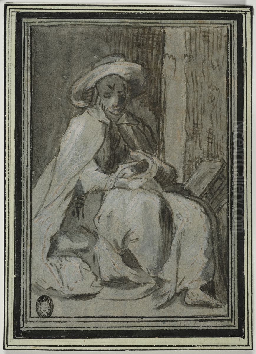 Sittande helgon med vid hatt Oil Painting by Abraham Bloemaert