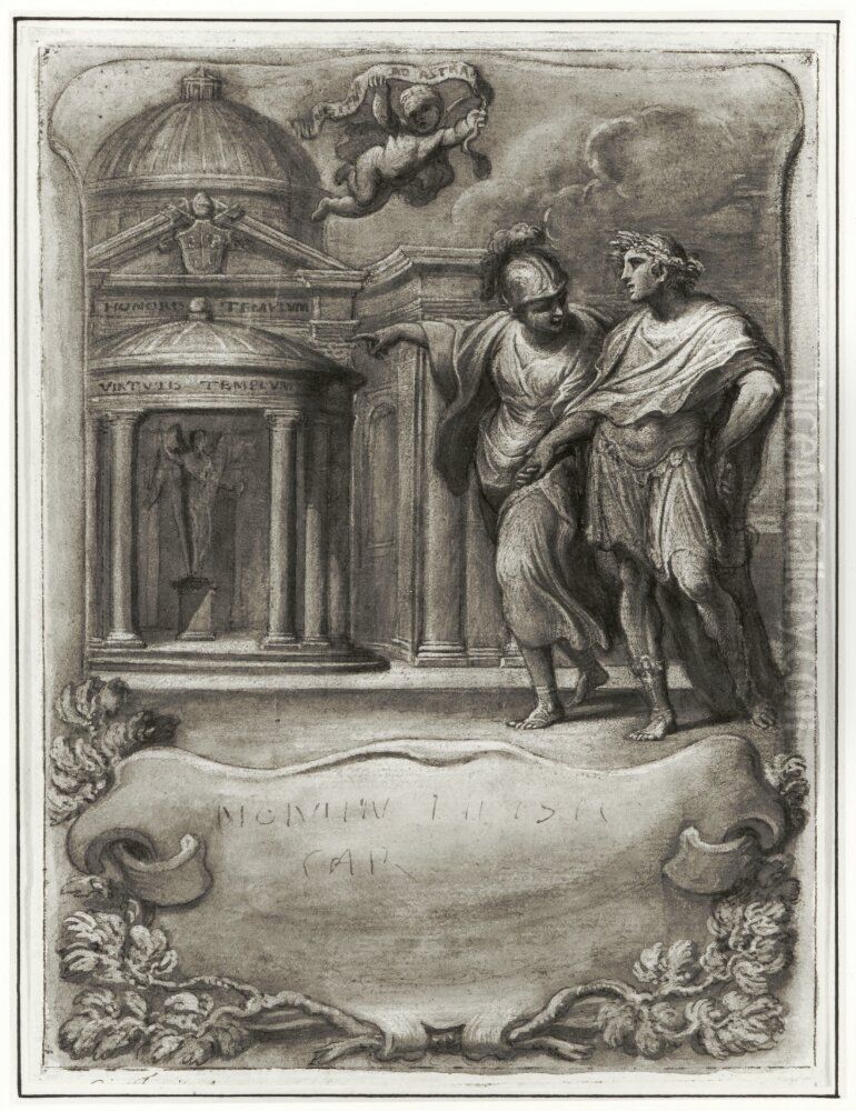 A Hero is brought to a temple of virtue by Minerva Oil Painting by Ciro Ferri