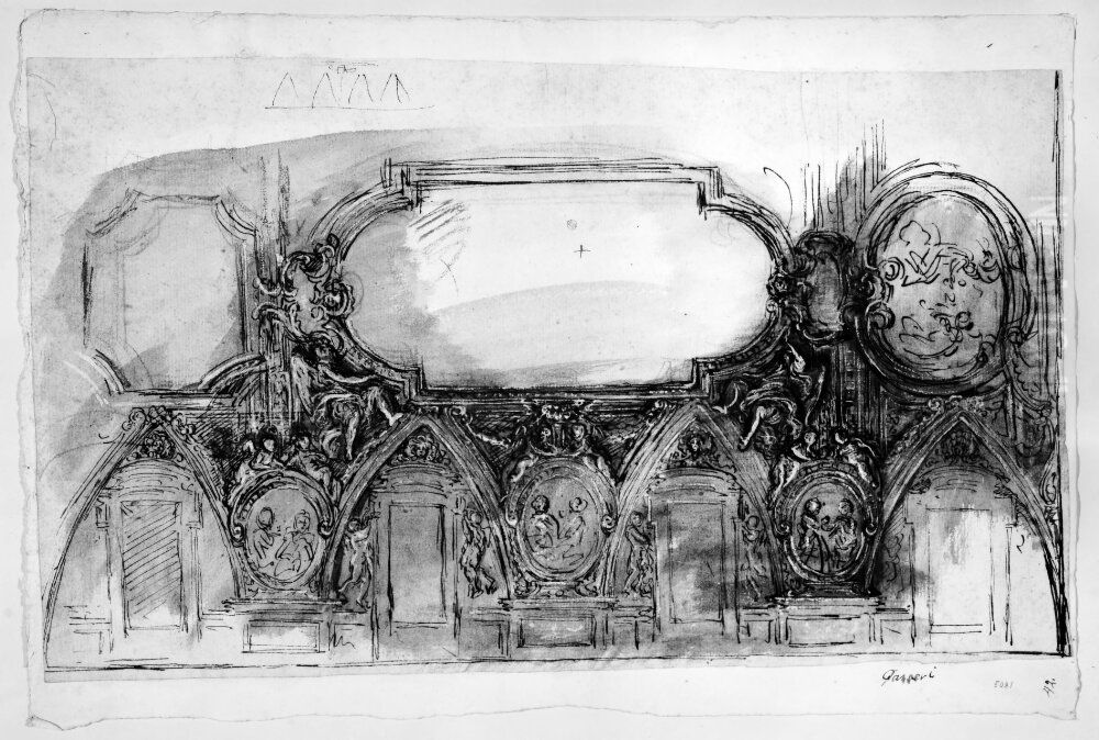 Project for a ceiling, suggesting the partition of the ceiling and the decoration of the spandrels Oil Painting by Giuseppe Passeri