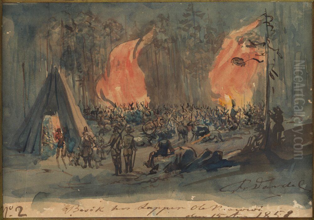 Crown Prince Carl (XV) Visiting Sami Ole Niarovi, 15th of August 1858 Oil Painting by Fritz Von Dardel