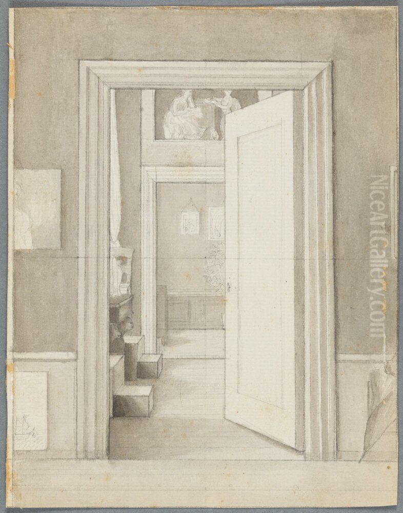 Interior from the Artist's Home at Charlottenborg Oil Painting by Christoffer Wilhelm Eckersberg