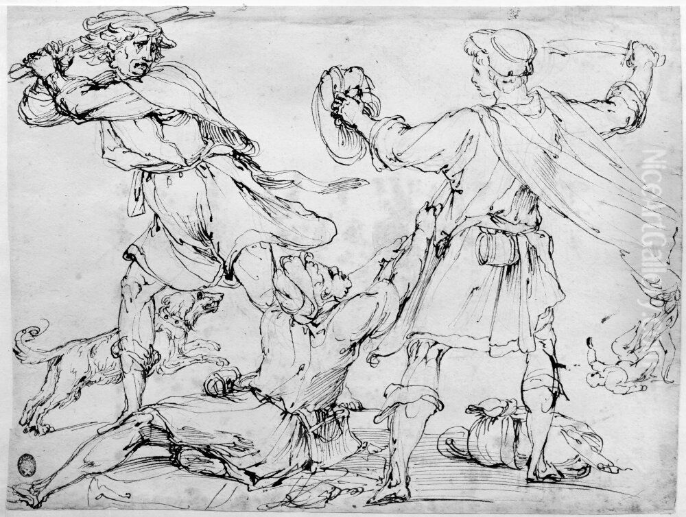 Travellers attacked by robbers Oil Painting by Perino del Vaga