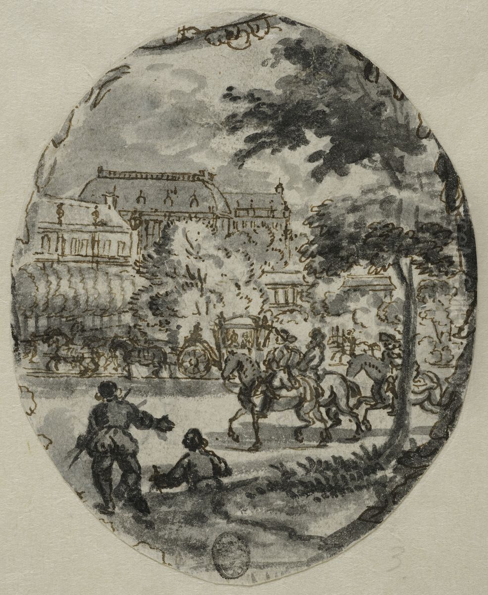 Ryttare och kaross framfor palats Oil Painting by Romeyn de Hooghe