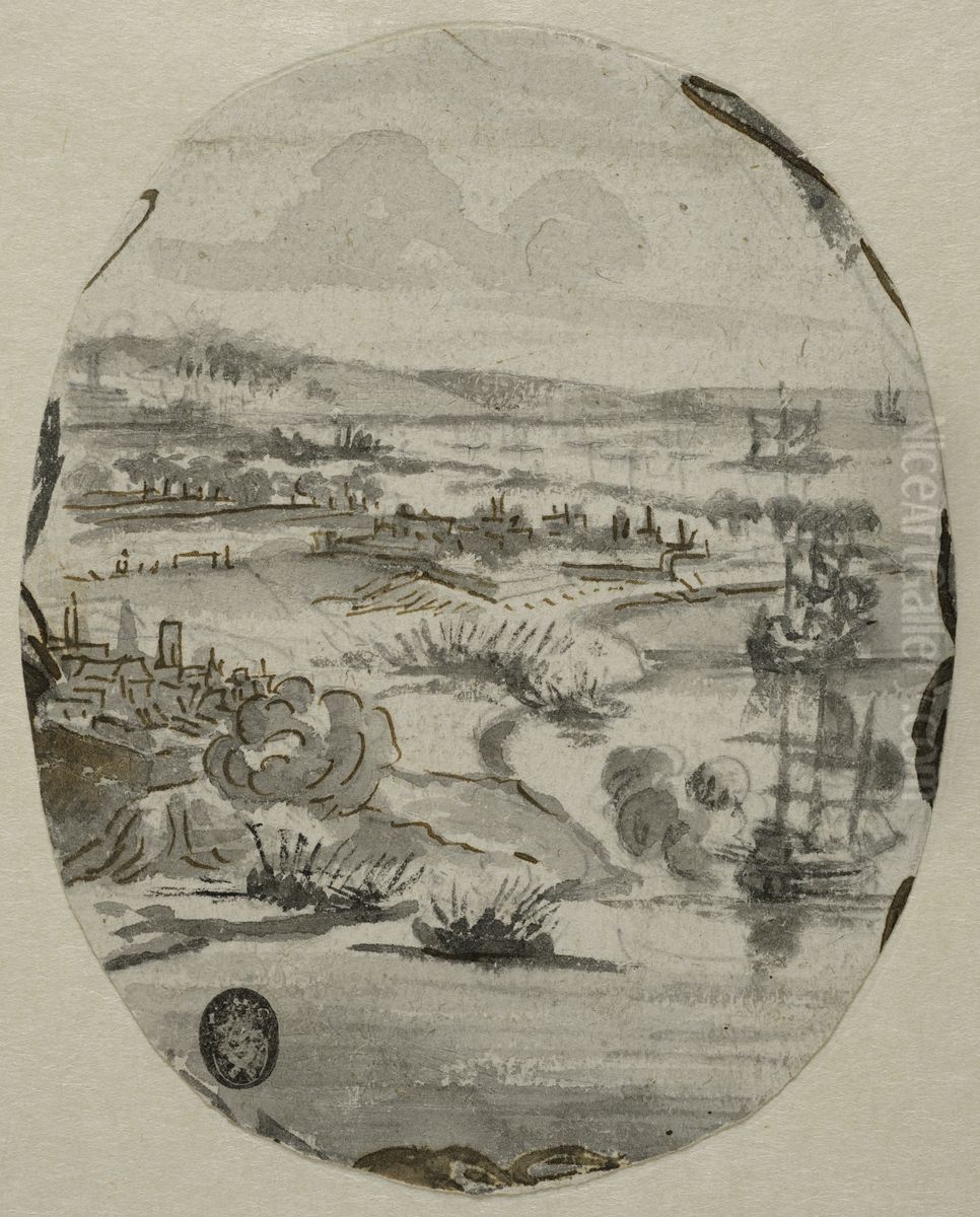 Kustfasten beskjutas fran fartyg Oil Painting by Romeyn de Hooghe