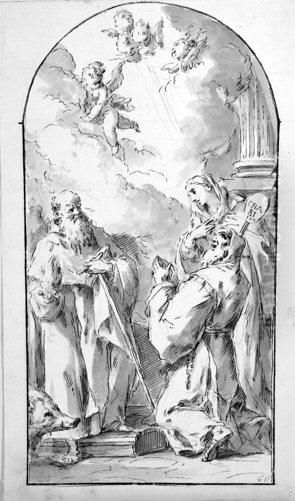 Antonius av Padua, Franciskus av Paola och ett kvinnligt helgon Oil Painting by Gaspare Diziani