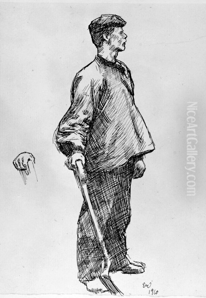 En streikbryter, studie Oil Painting by Erik Werenskiold