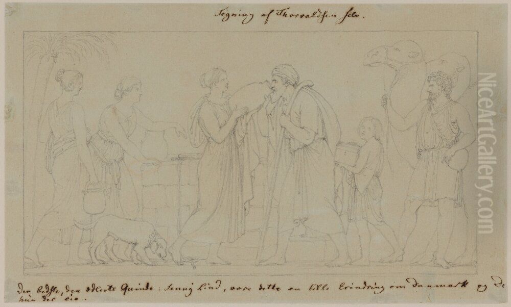 Rebecca och Eliesar vid brunnen Oil Painting by Bertel Thorvaldsen