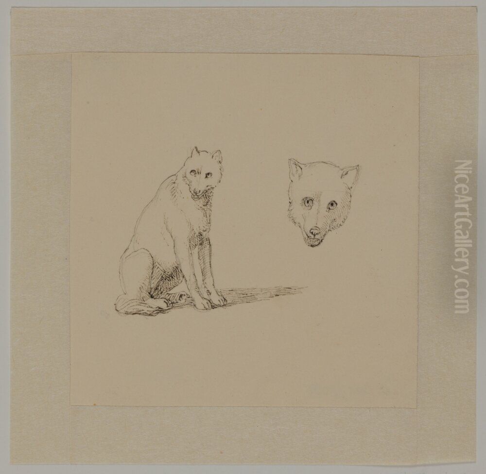 Hundstudier Oil Painting by Johan Lundbye