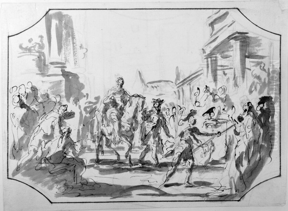 Mordecais triumf Oil Painting by Giovanni Antonio Pellegrini