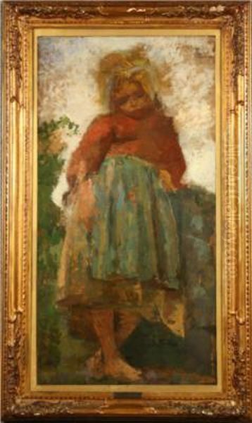 Little girl posing Oil Painting by Luigi Nono