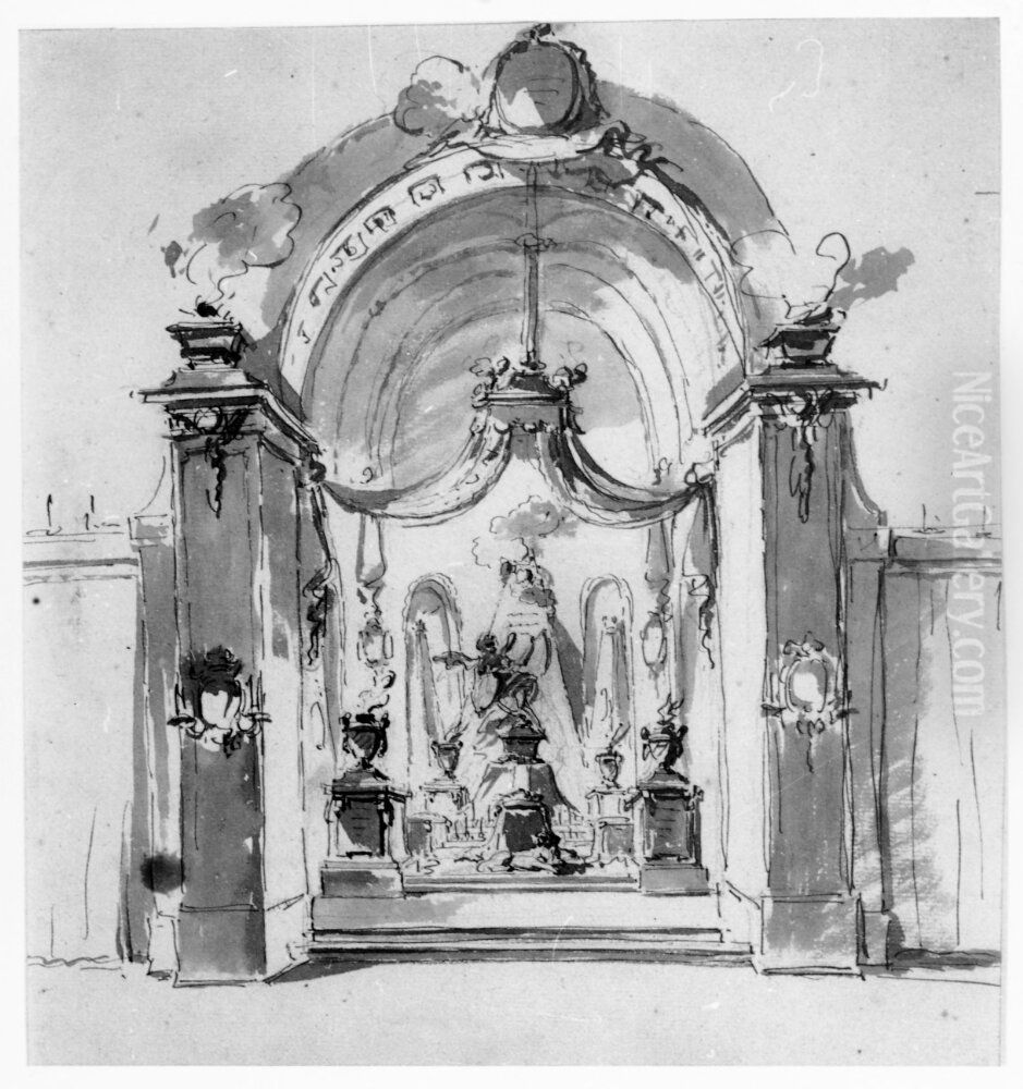 Skiss till begravningsdekoration Oil Painting by Jean Eric Rehn