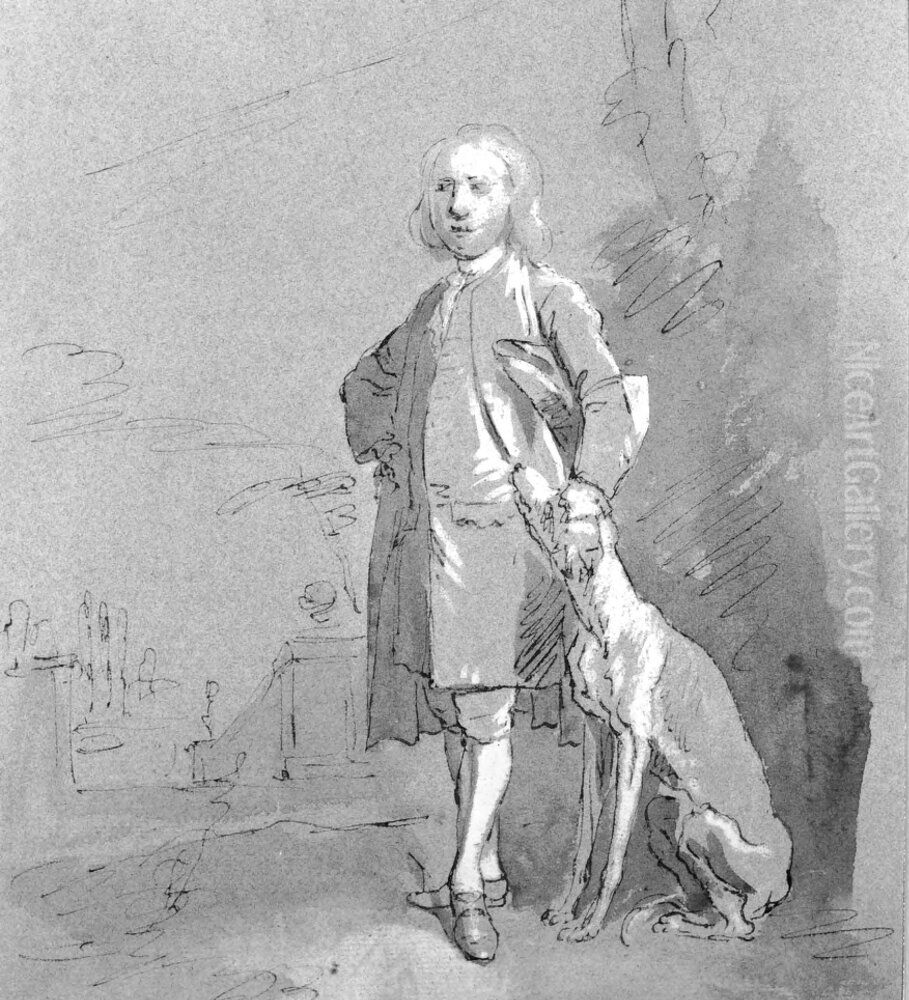 Unidentified Man Standing with a Dog at His Feet Oil Painting by Jacopo Amigoni
