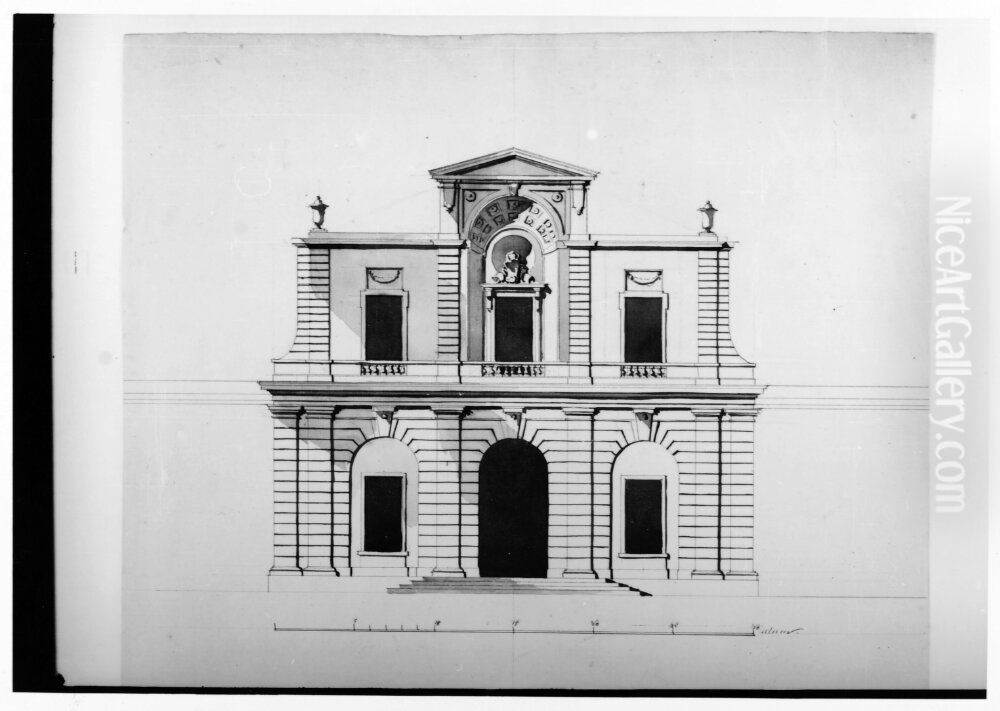 Skarmfasad med monumentalbyggnad Oil Painting by Jean Eric Rehn