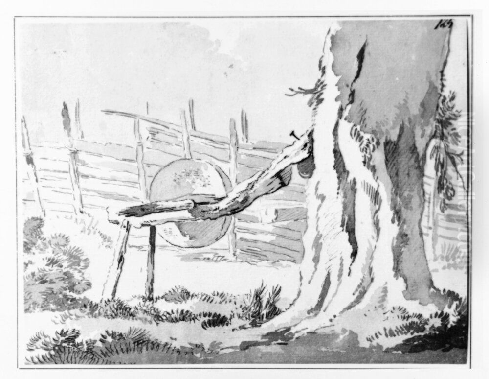 Slipsten vid tradstam Oil Painting by Jean Eric Rehn