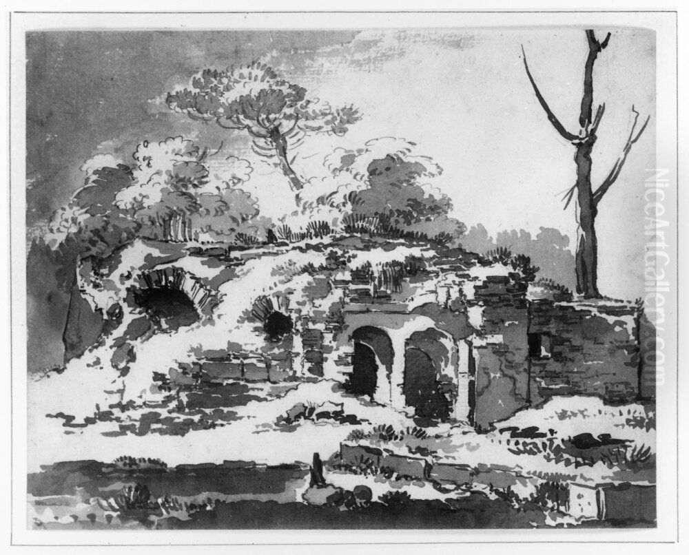 Murar av ett nerbrunnet hus Oil Painting by Jean Eric Rehn