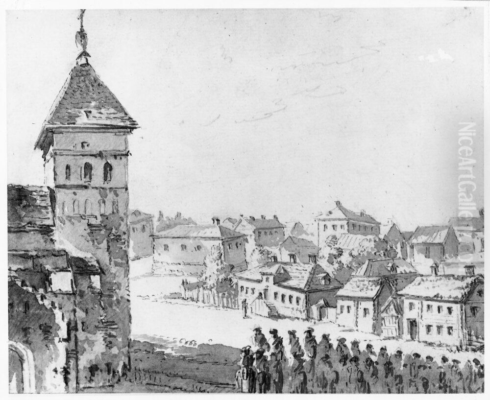 Uppsala den sk Bondkyrkan och trakten dar omkring Oil Painting by Jean Eric Rehn