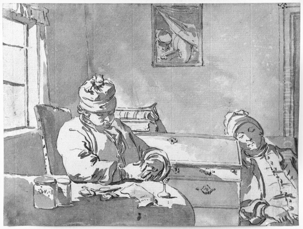 Tva sovande man, som sitta i var sin stol Oil Painting by Jean Eric Rehn