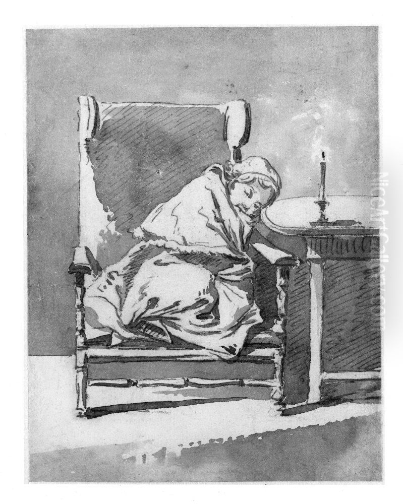 Sovande flickahopkrupen i lanstol Oil Painting by Jean Eric Rehn