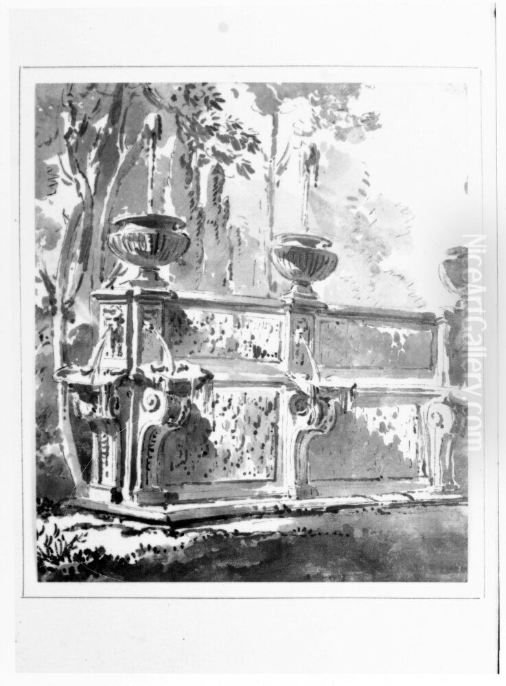 Lag mur med fontanskalar och urna Oil Painting by Jean Eric Rehn