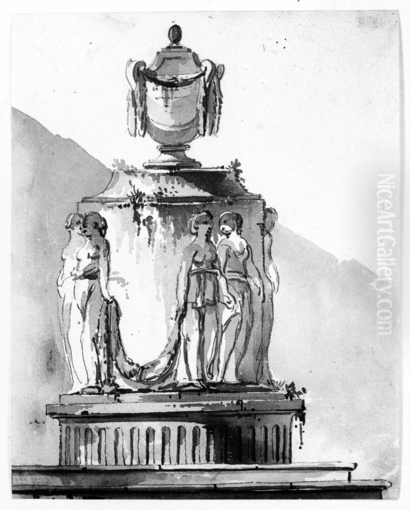 Urna med postament Oil Painting by Jean Eric Rehn