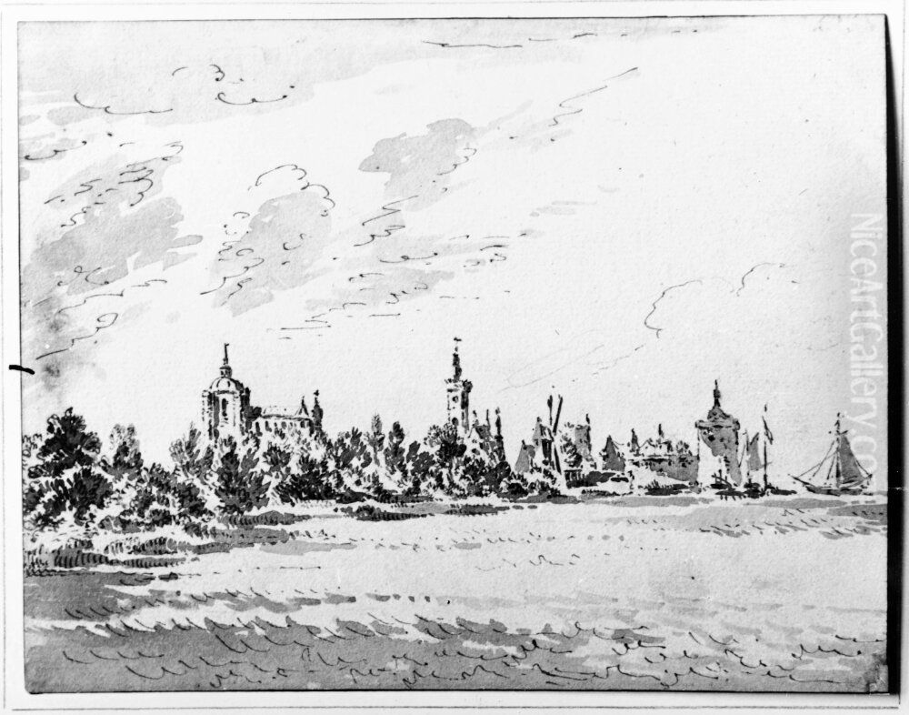 Hollandsk hamnstad Oil Painting by Jean Eric Rehn